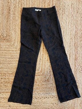 Cache Luxe Black Bronze Textured Jacquard Croc Print Bootcut Pants Women’s 6
